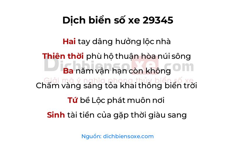 Dịch thơ biển số 29345