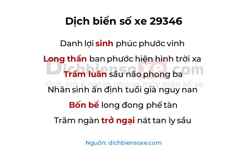 Dịch thơ biển số 29346