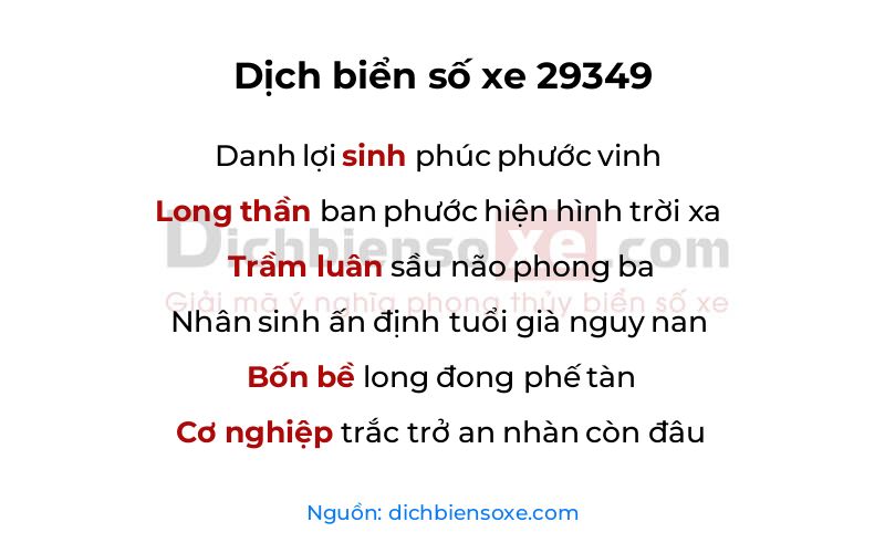 Dịch thơ biển số 29349
