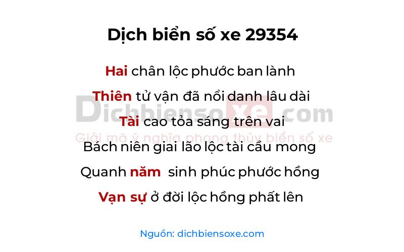 Dịch thơ biển số 29354