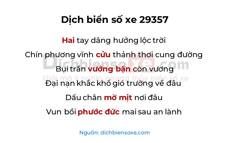 Dịch thơ biển số 29357
