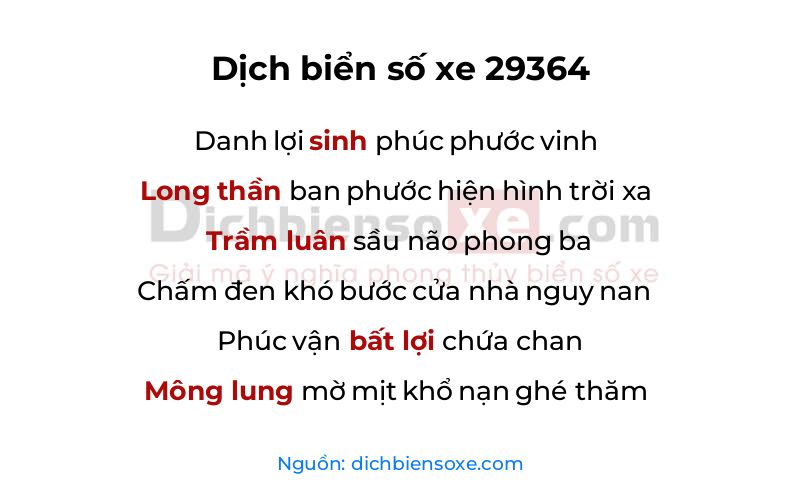 Dịch thơ biển số 29364