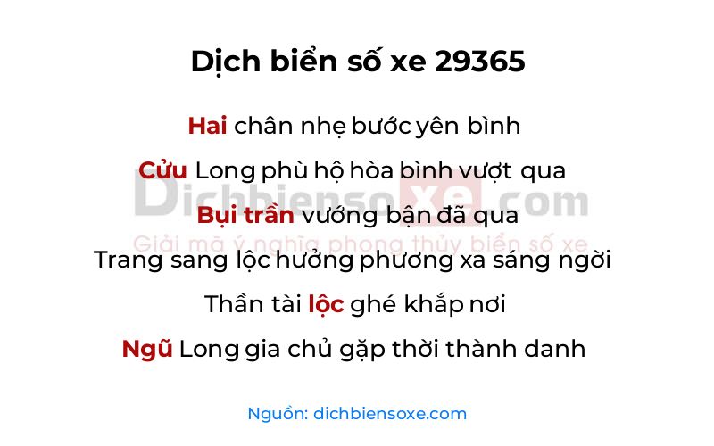 Dịch thơ biển số 29365