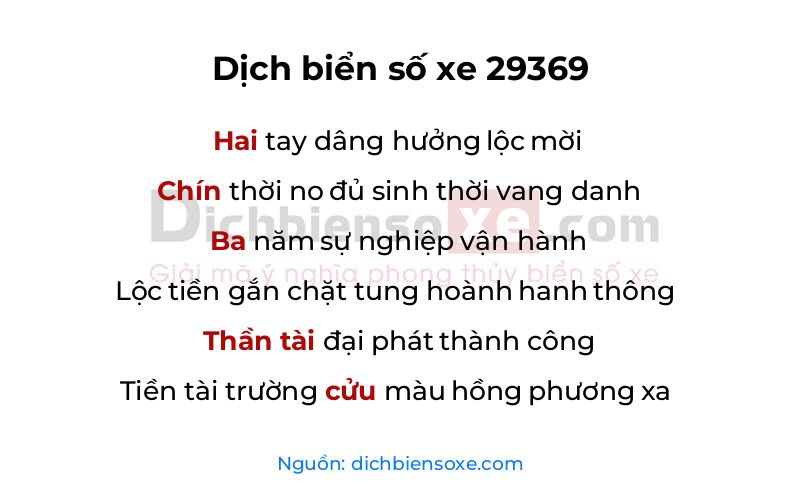 Dịch thơ biển số 29369
