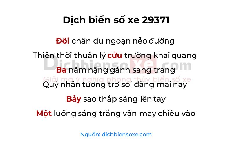 Dịch thơ biển số 29371