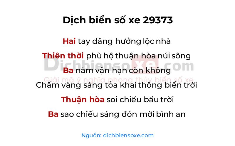 Dịch thơ biển số 29373