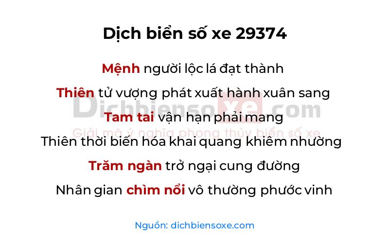 Dịch thơ biển số 29374