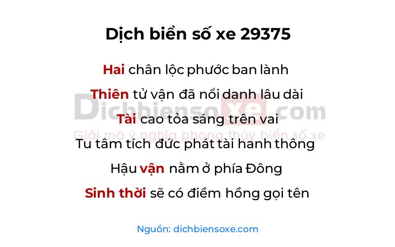 Dịch thơ biển số 29375