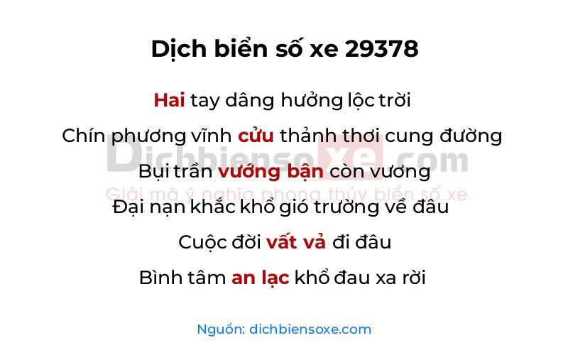 Dịch thơ biển số 29378