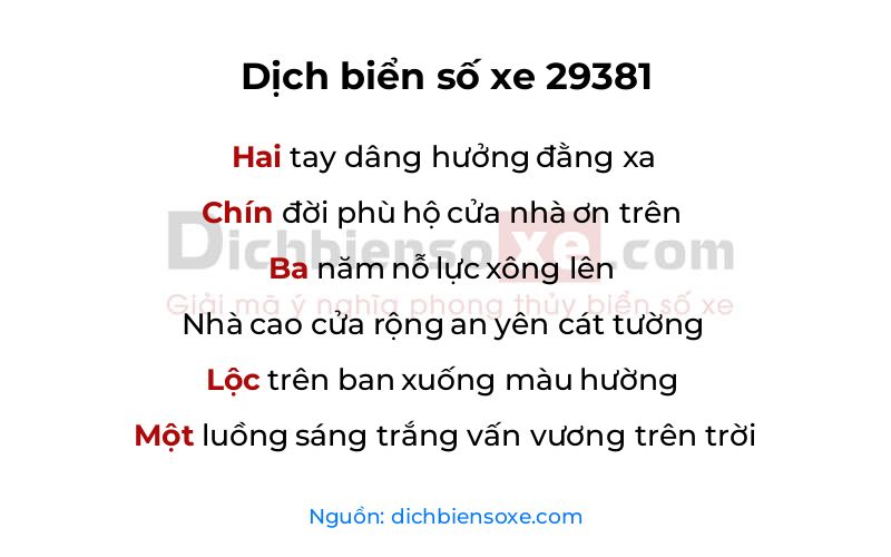Dịch thơ biển số 29381