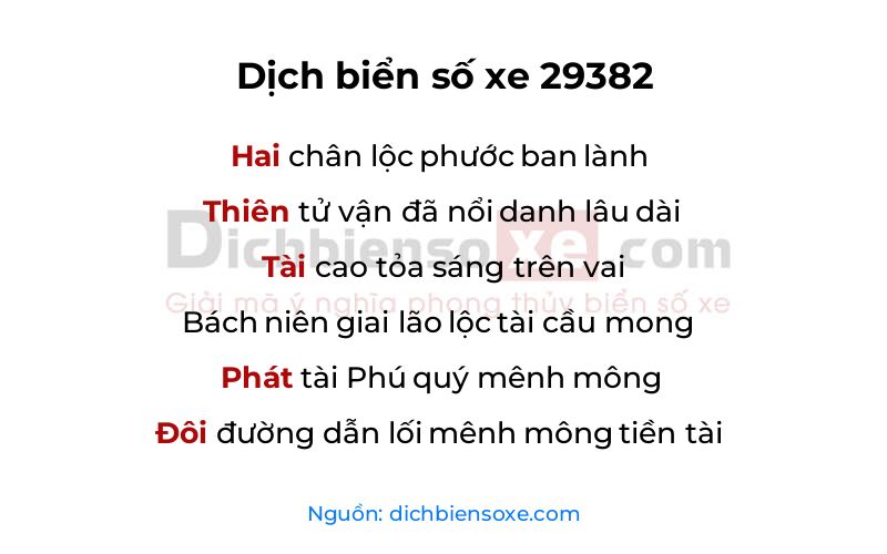 Dịch thơ biển số 29382