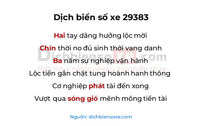 Dịch thơ biển số 29383