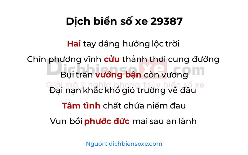 Dịch thơ biển số 29387