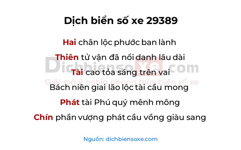 Dịch thơ biển số 29389