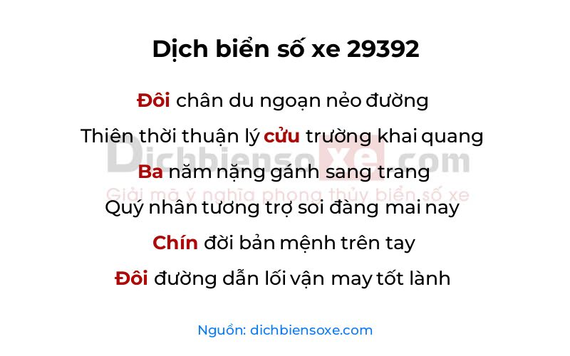Dịch thơ biển số 29392