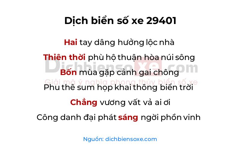 Dịch thơ biển số 29401
