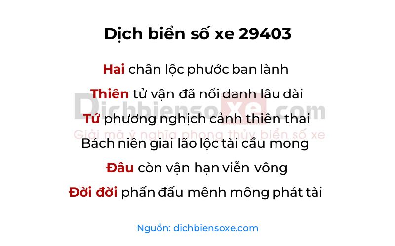 Dịch thơ biển số 29403