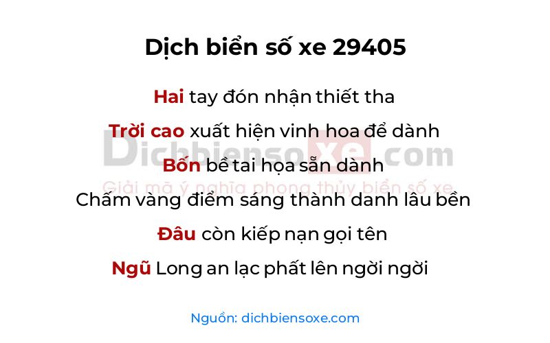 Dịch thơ biển số 29405