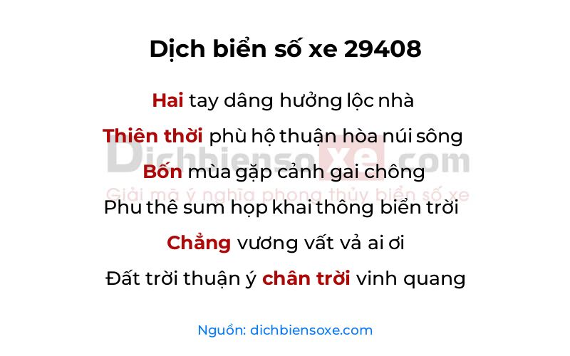 Dịch thơ biển số 29408