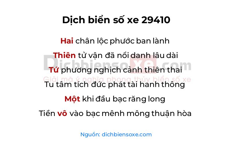 Dịch thơ biển số 29410