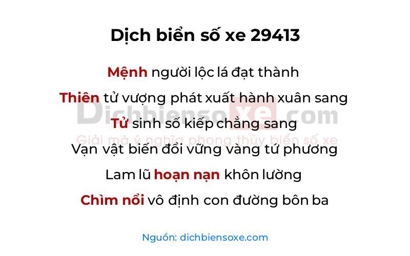 Dịch thơ biển số 29413
