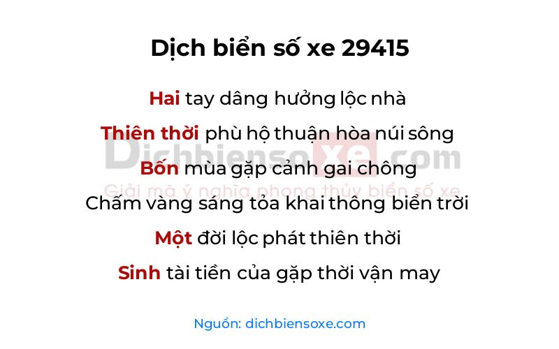 Dịch thơ biển số 29415