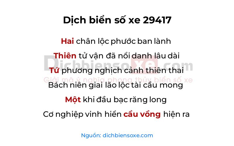 Dịch thơ biển số 29417