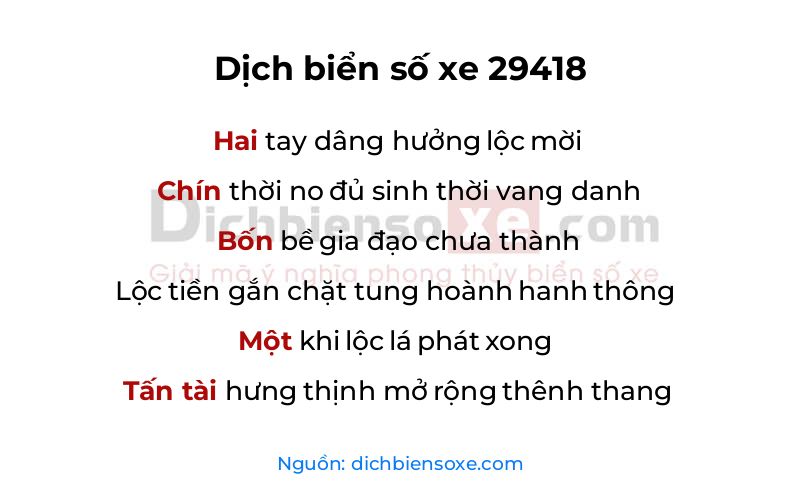 Dịch thơ biển số 29418