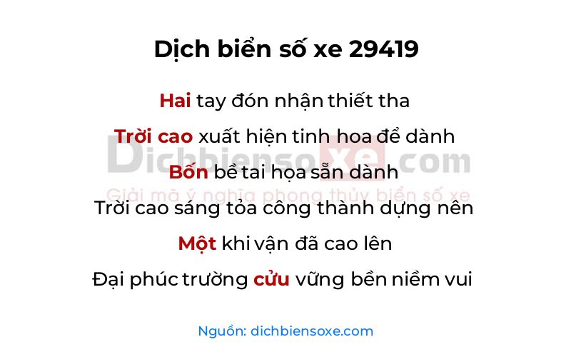 Dịch thơ biển số 29419