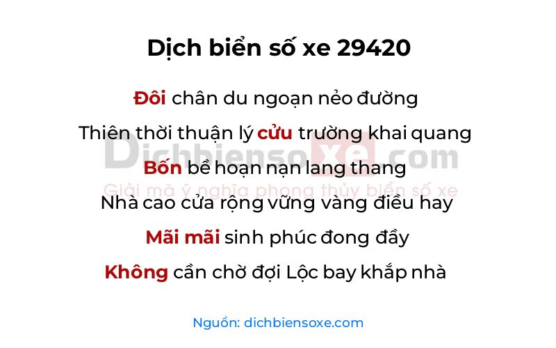 Dịch thơ biển số 29420