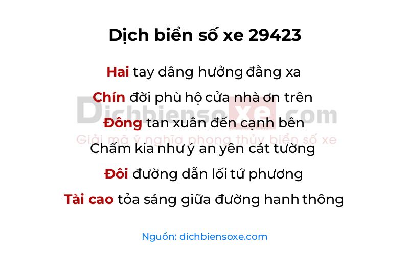 Dịch thơ biển số 29423