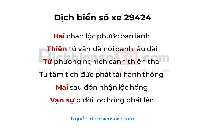 Dịch thơ biển số 29424