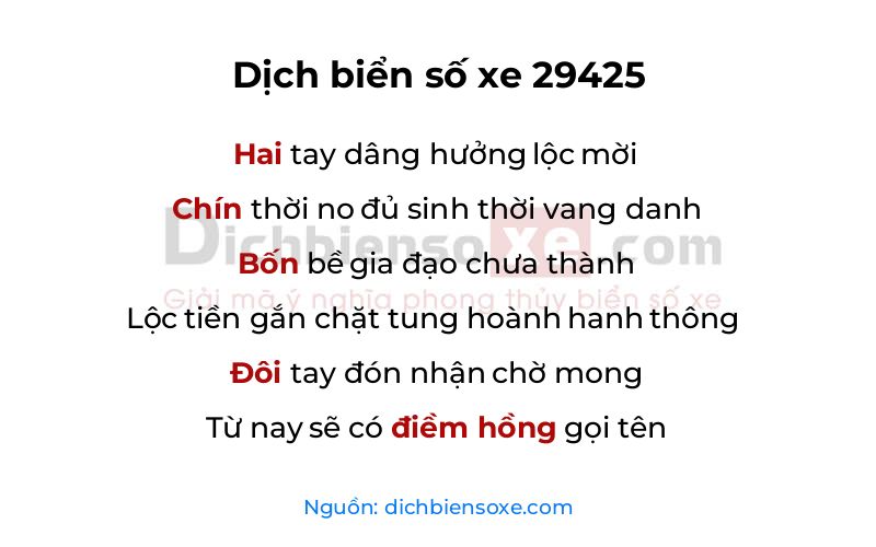 Dịch thơ biển số 29425