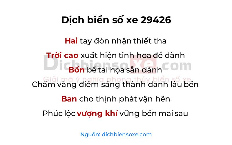 Dịch thơ biển số 29426
