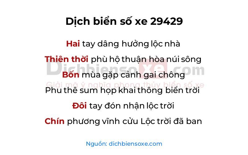 Dịch thơ biển số 29429