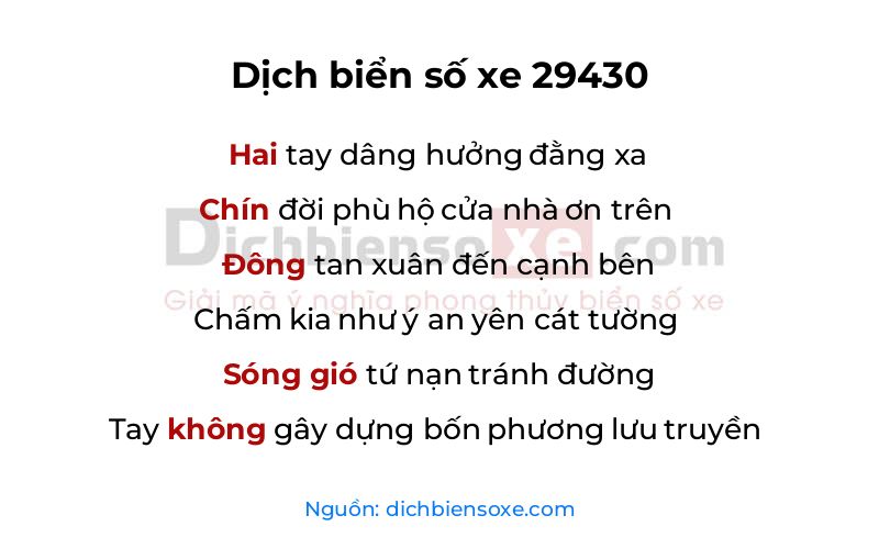 Dịch thơ biển số 29430