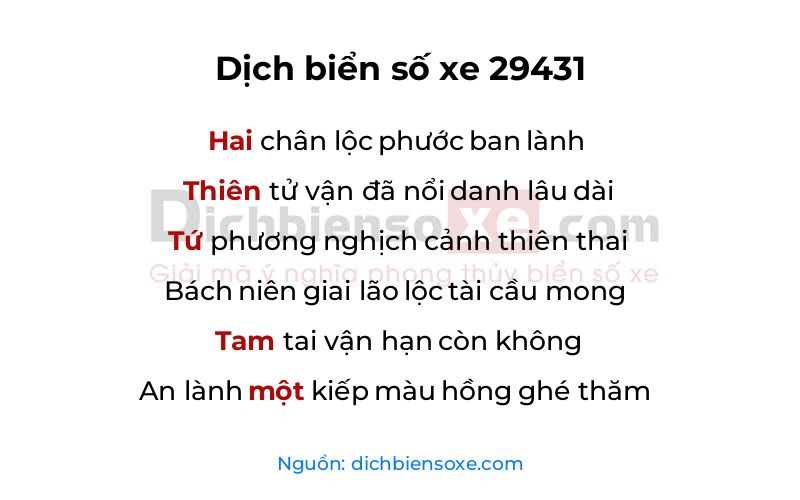 Dịch thơ biển số 29431