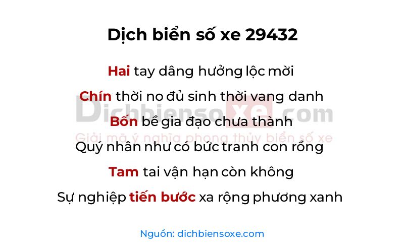 Dịch thơ biển số 29432