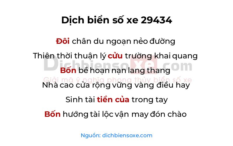 Dịch thơ biển số 29434
