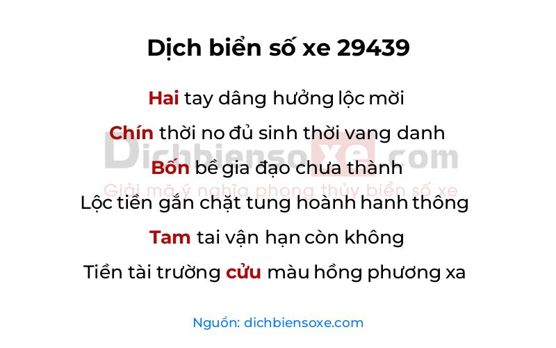 Dịch thơ biển số 29439