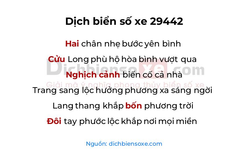 Dịch thơ biển số 29442