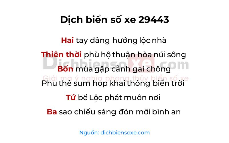 Dịch thơ biển số 29443