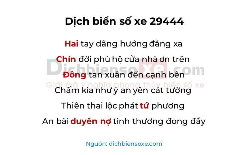 Dịch thơ biển số 29444