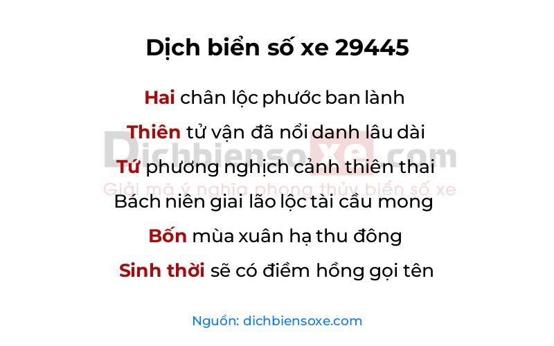 Dịch thơ biển số 29445