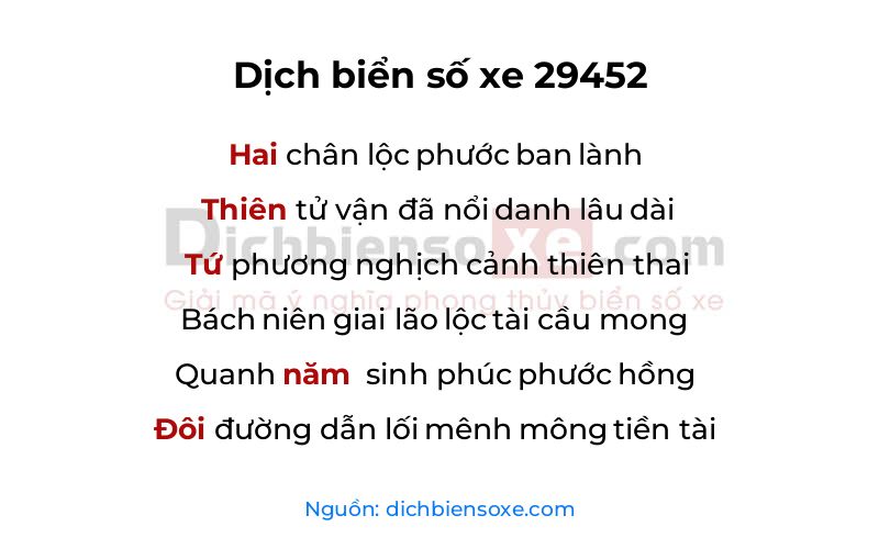 Dịch thơ biển số 29452
