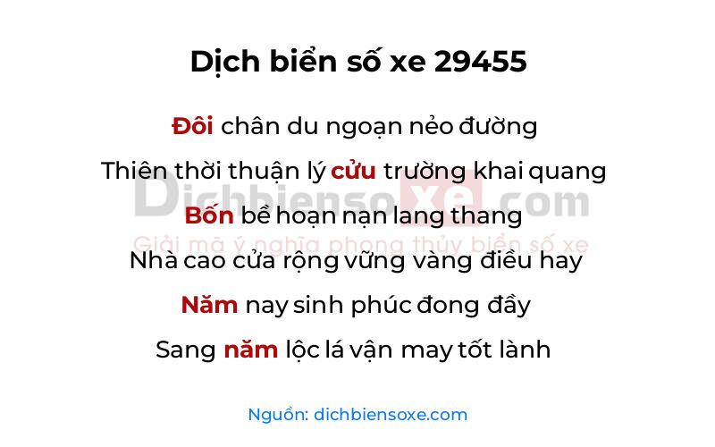 Dịch thơ biển số 29455