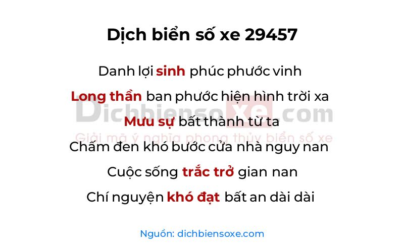 Dịch thơ biển số 29457