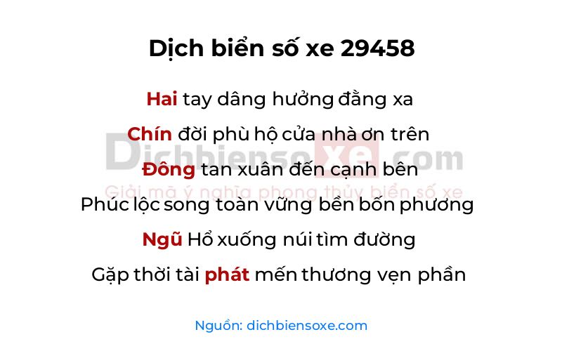 Dịch thơ biển số 29458