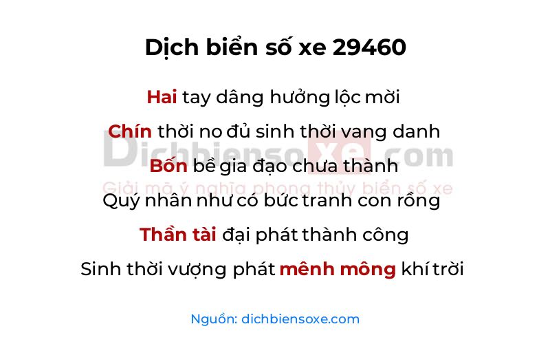 Dịch thơ biển số 29460