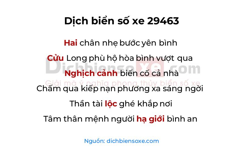 Dịch thơ biển số 29463